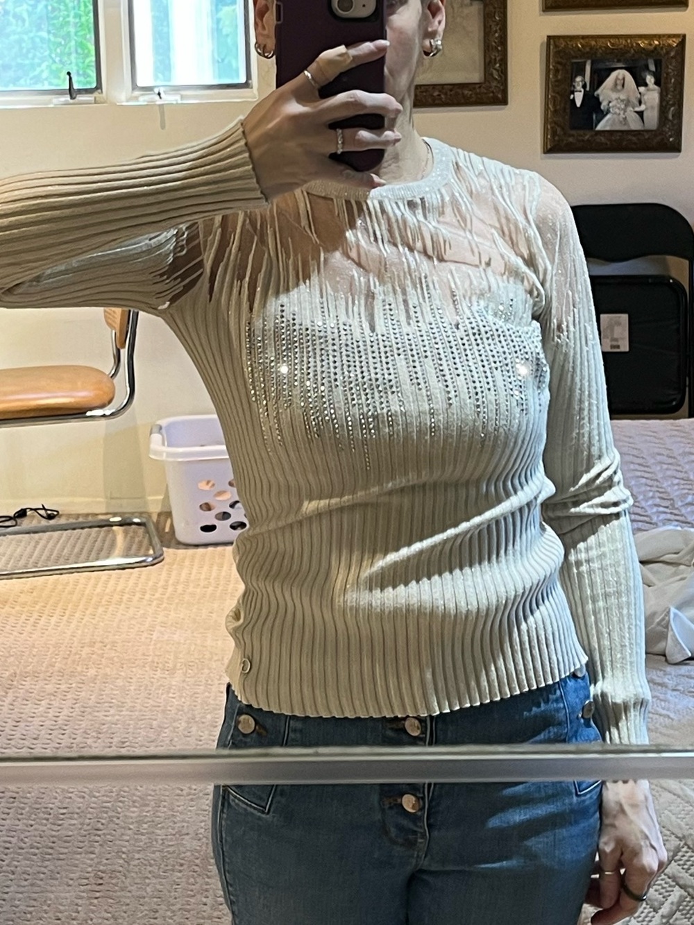 NWOT! Guess Long Sleeve Top with Rhinestone Detail.